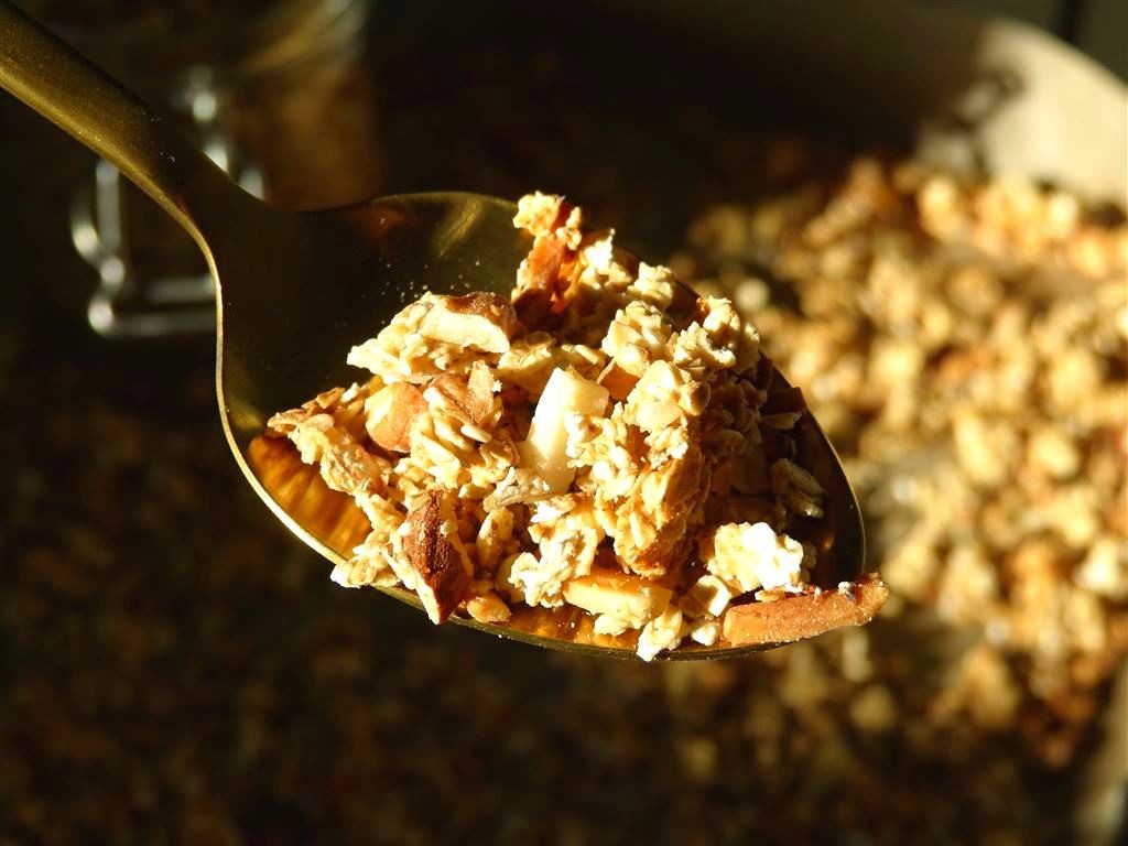 Knuspriges Granola auf einem Löffel